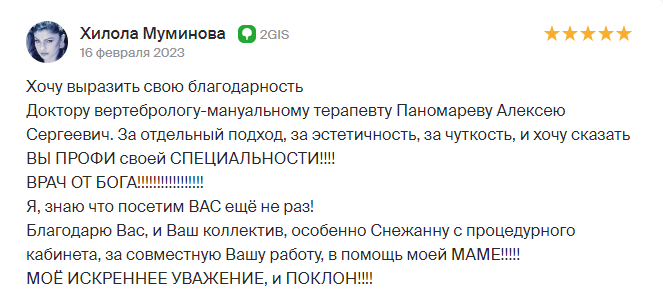 Отзыв о работе А.С. Пономарева из 2ГИС